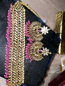 pink kundan jewellery set gold