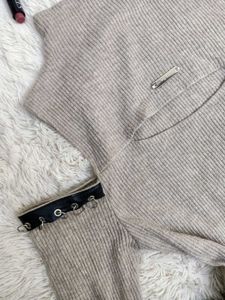 Ribbed Cutout Mock Neck Sweater