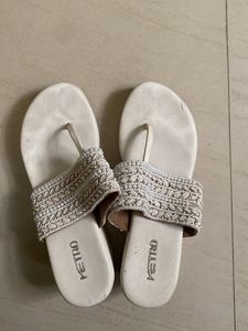 Beaded White Flat Sandals