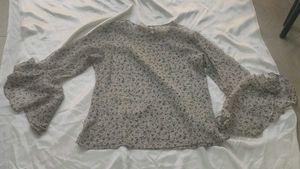 Sheer Floral Bell Sleeve Top