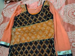 Orange &amp; Black Embroidered Kurta