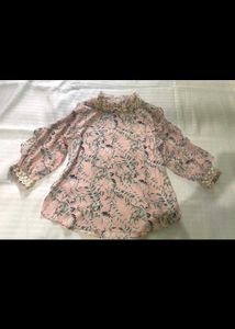 Floral Print Ruffle Neck Blouse