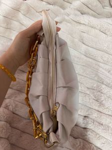 Chic White Handbag with Gold Chain
