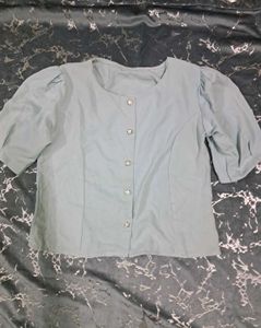 Cute Puff Sleeve Button-Up Top