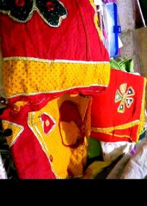 Vibrant Red &amp; Yellow Rajputi poshak Lehenga Choli