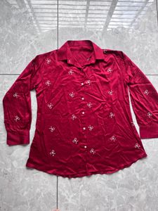 Elegant Red Embroidered Shirt