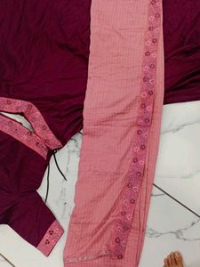 Maroon &amp; Pink Embroidered Lehenga Set