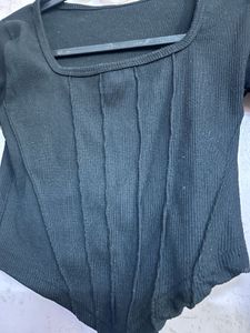 Black Ribbed Square Neck Top