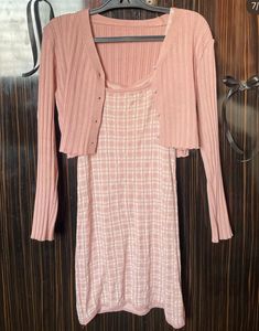 Pink Dress with Cardigan Set💗✨💕