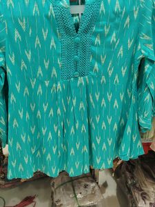 Teal Ikat Print Kurta