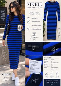 NIKKIE Blue & Black Striped Knit Dress