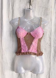 Cute Pink &amp; Brown Lace Corset Top