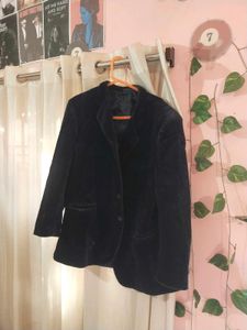 Dark Blue Velvet Blazer