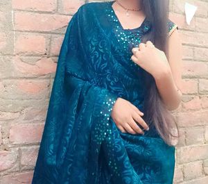 Teal Blue Saree with Embellished Border