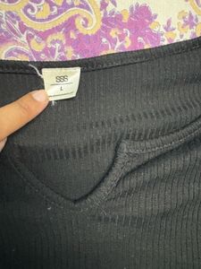 Black Ribbed Bell Sleeve Crop Top