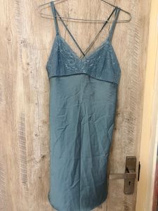 Elegant Blue Lace Trim Nightgown
