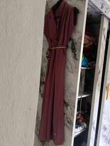 Elegant Mauve Wrap Dress with Belt jumpsuit