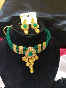Necklace Green Kundan Stone Work