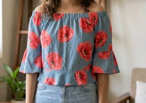 Floral Off-Shoulder Bell Sleeve Top