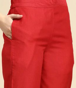 Sangria Women Red Kurta with Trousers &amp; Dupatta