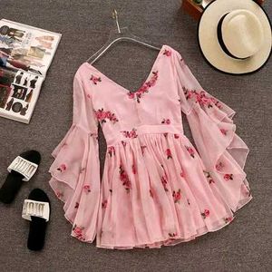 Pink Floral Bell Sleeve Dress