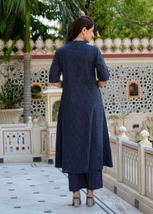 Stylish Blue Striped Kurta Set