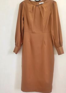 Korean Elegant Brown Midi Dress