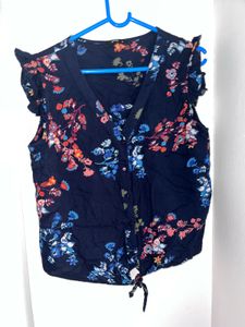navy blue front tie up button top