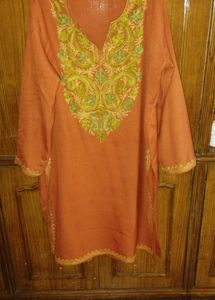 Embroidered Orange Kurta