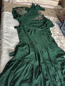 Elegant Two Tier Green Pre stitched Saree with Res