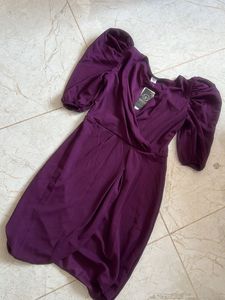 Elegant Purple Puff Sleeve Wrap Dress