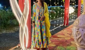 offer Unique multi coloured Anarkali Set