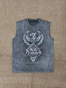 Acid wash Graphic Print Sleeveless Tee