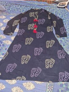Stylish Navy Kurta with Foot Print Design