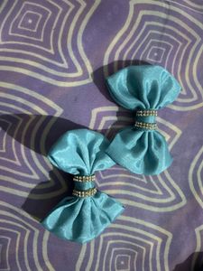 Turquoise Bow Hair Clips with Rhinestones