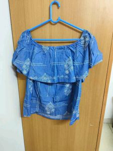 Blue Off-Shoulder Printed Top
