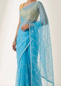 Stunning Blue Saree with Silver Embroidery