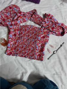 Floral Smocked Square Neck Top