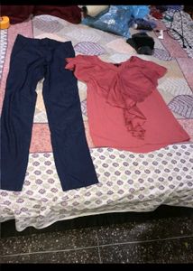 Comfortable Blue Pants & Coral Top Set