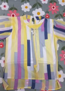 Pastel Striped Quarter Sleeve Chiffon Top