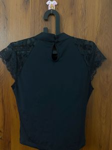 Chinese Collor Black Lace Sleeve Top