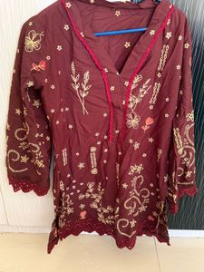 Maroon Embroidered Kurta with farshi salwar