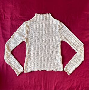 Off White Mesh Mock Neck Soft Top
