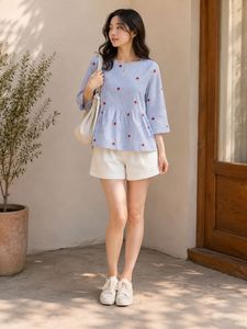 Chic Striped Embroidered Peplum Top