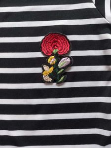Striped Tee with Floral Patch