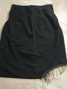 Sparkly Fringe Black Mini Skirt
