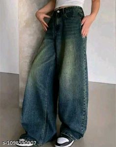 WASHED GREEN DARK BLUE BAGGY JEANS