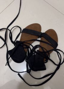 Black Lace-Up Gladiator Sandals