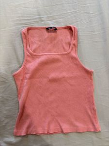 Coral Ribbed Square Neck Tank Top