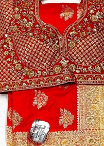 Embroidered Red silk saree  with readymade blouse